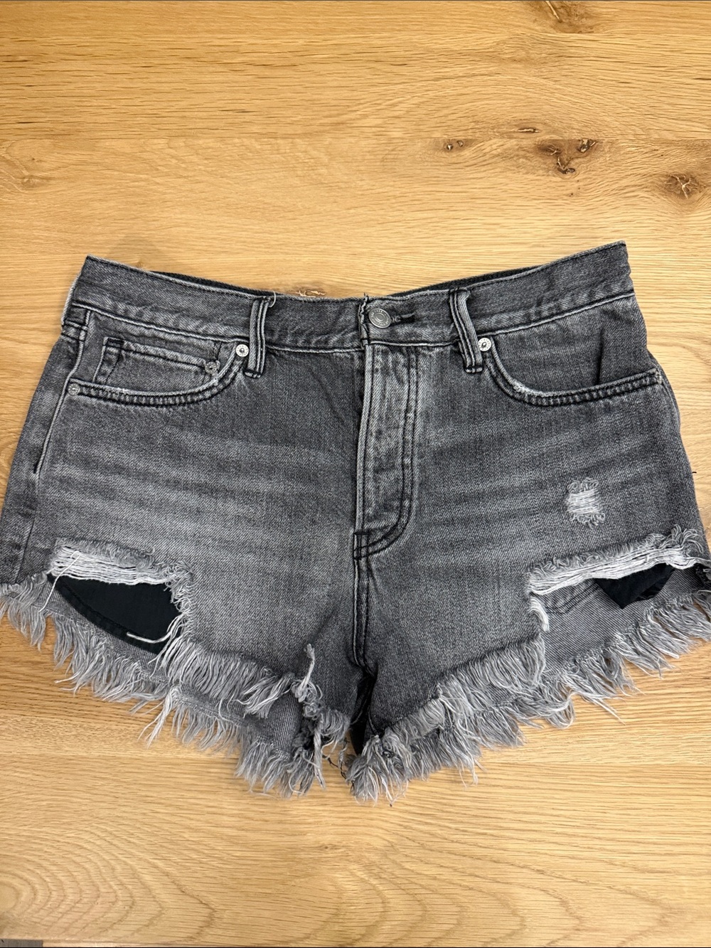 Free People We The Free Washed Gray Distressed Denim 100% Cotton Shorts